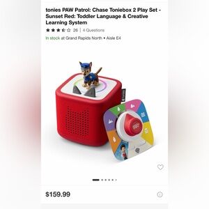 Brand New Tonies TonieBox 2 Sunset Red Paw Patrol Chase & Play Set Game